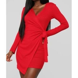 Fashion Nova Natasha Wrap Dress - Red Size Medium